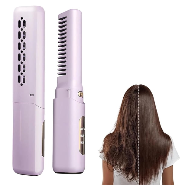 Pisexur Belleza Maquillaje Peine de cerámica para peluquería, cepillo portátil para peinar el cabello sin frizz en cualquier lugar, 3 configuraciones de temperatura, carga para mujeres y hombres