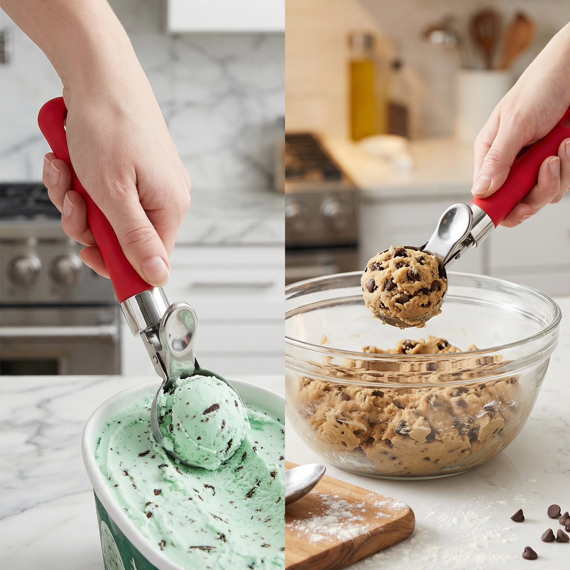 Unique Bargains Stainless Steel Ice Cream Scoop with Ergonomic Handle Rose Red