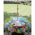 thumbnail image 3 of Outdoor Tablecloth with Umbrella Hole Zipper Easter Cartoon Bunny Round Tablecloth 60" Waterproof Table Cloth Colorful Eggs Spring Leaves Blue Sky Butterfly Patio Table Cover Tablecloths for Picnic, 3 of 8