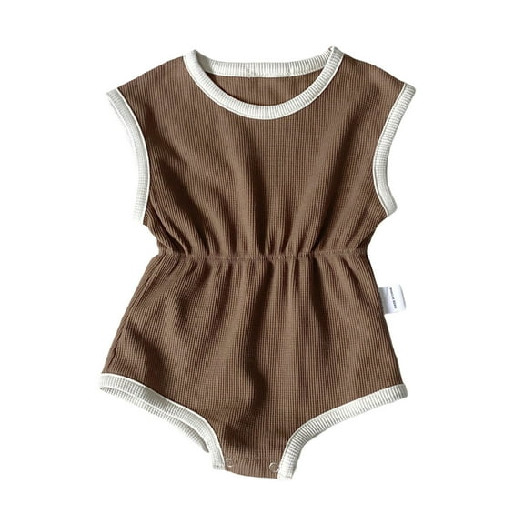 Weebloom Baby Girl Clothes Set Boys Clothes Knitted Sleeveless Jumpsuit Bodysuit Summer Girls Romper Coffee 0-3 Months