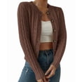 thumbnail image 3 of Cardigan Sweaters for Women Casual Button Down Cable Knit Long Sleeve Crewneck Knitted Jackets Brown XL, 3 of 9
