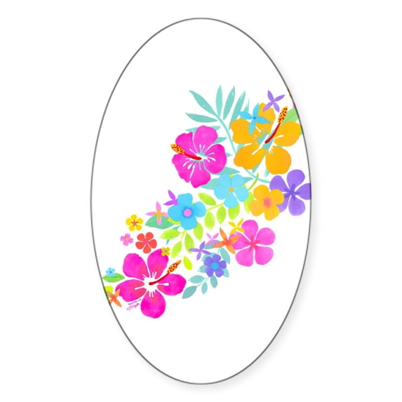 CafePress - Tropical Flowers - Sticker (Oval)