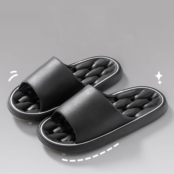 RKSTN Black Slippers for Women and Men Thick Soled Cushioned Bathroom Shower Shoes Non Slip Lightweight Soft Sole Quickly Dry Waterproof Durable Wear House Slides