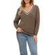 thumbnail image 1 of SUÉTER DE CUELLO EN V INSPIRADOR CHIC PARA MUJERES, PULÓVER DE MANGA LARGA A RAYAS, SUÉTER SUAVE CASUAL DE OTOÑO, TAMAÑO XS, COLOR MARRÓN, 1 of 6