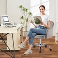 thumbnail image 2 of MOJAY Modern Vanity Chair with Wheels, Mid-Back Cutout Velvet Home Office Chair, Swivel Height-Adjustable Soft Seat Cute Desk Chair with Arm Support ( Grey), 2 of 8