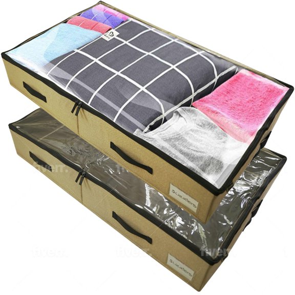 Open Box Smart Living 2 Pack Under-the-Bed Cotton Linen Storage Bag | Under Bed Organizer
