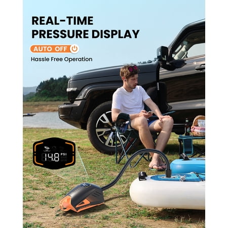 OutdoorMaster 20PSI High Pressure 74Wh Rechargeable SUP Air Pump Electric Shark 3 - Auto-Off & Deflation,12V DC & Type-C Input, for Inflatable Stand Up Paddle Boards, Boats