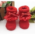 thumbnail image 3 of EDFBUYKRS Chaussettes Cheville Peignées pour Tout-Petits Chaussettes Nœuds Bébé Filles Rouges, 3 of 4