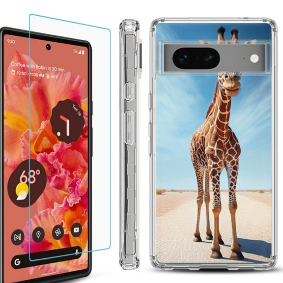OneToughShield ® Compatible with Google Pixel 8, Shockproof Phone Case, with Tempered Glass Screen Protector - Giraffe