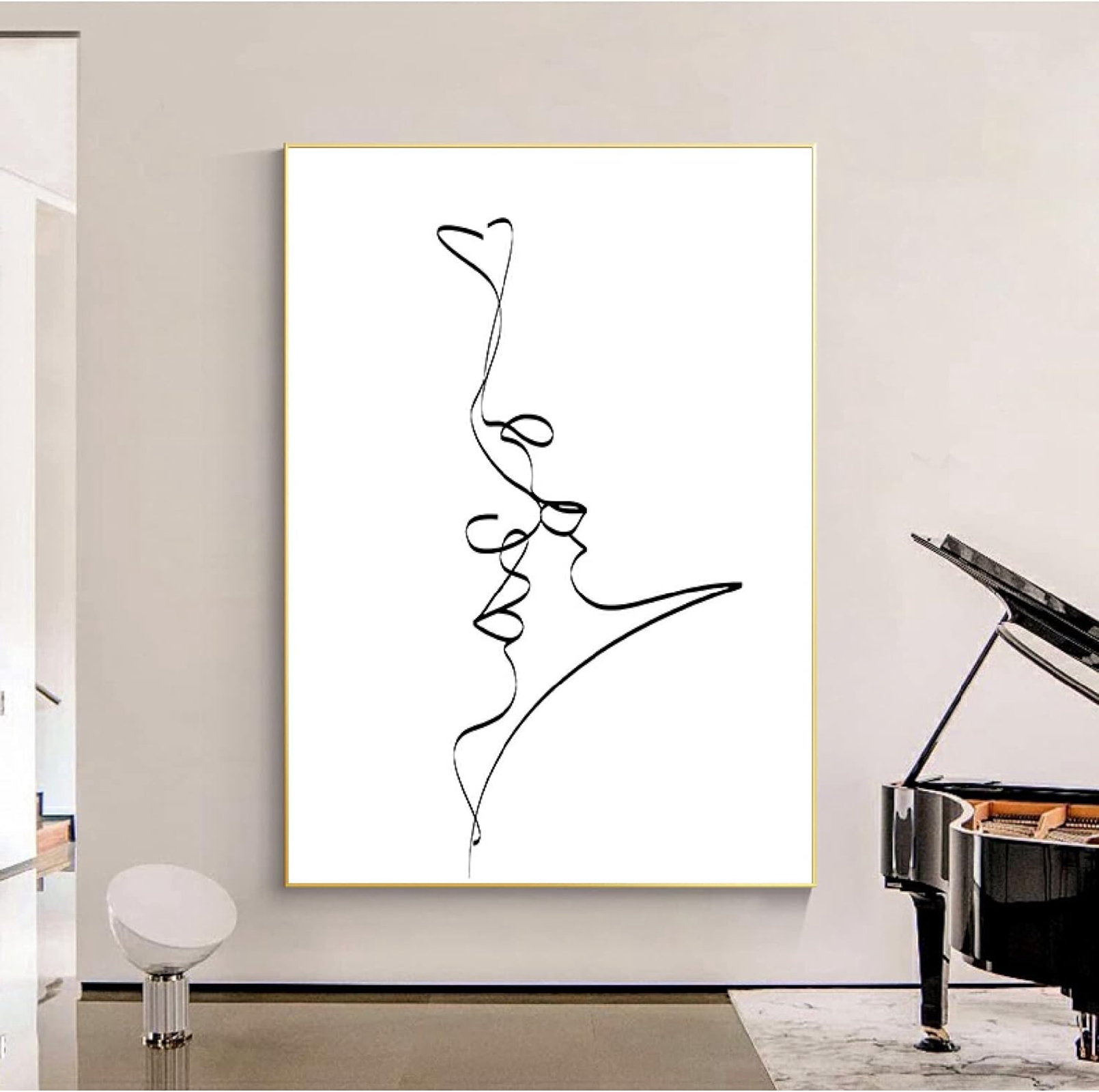 Abstract Line Drawing Couple Love Picture Canvas Painting, Wall Art 