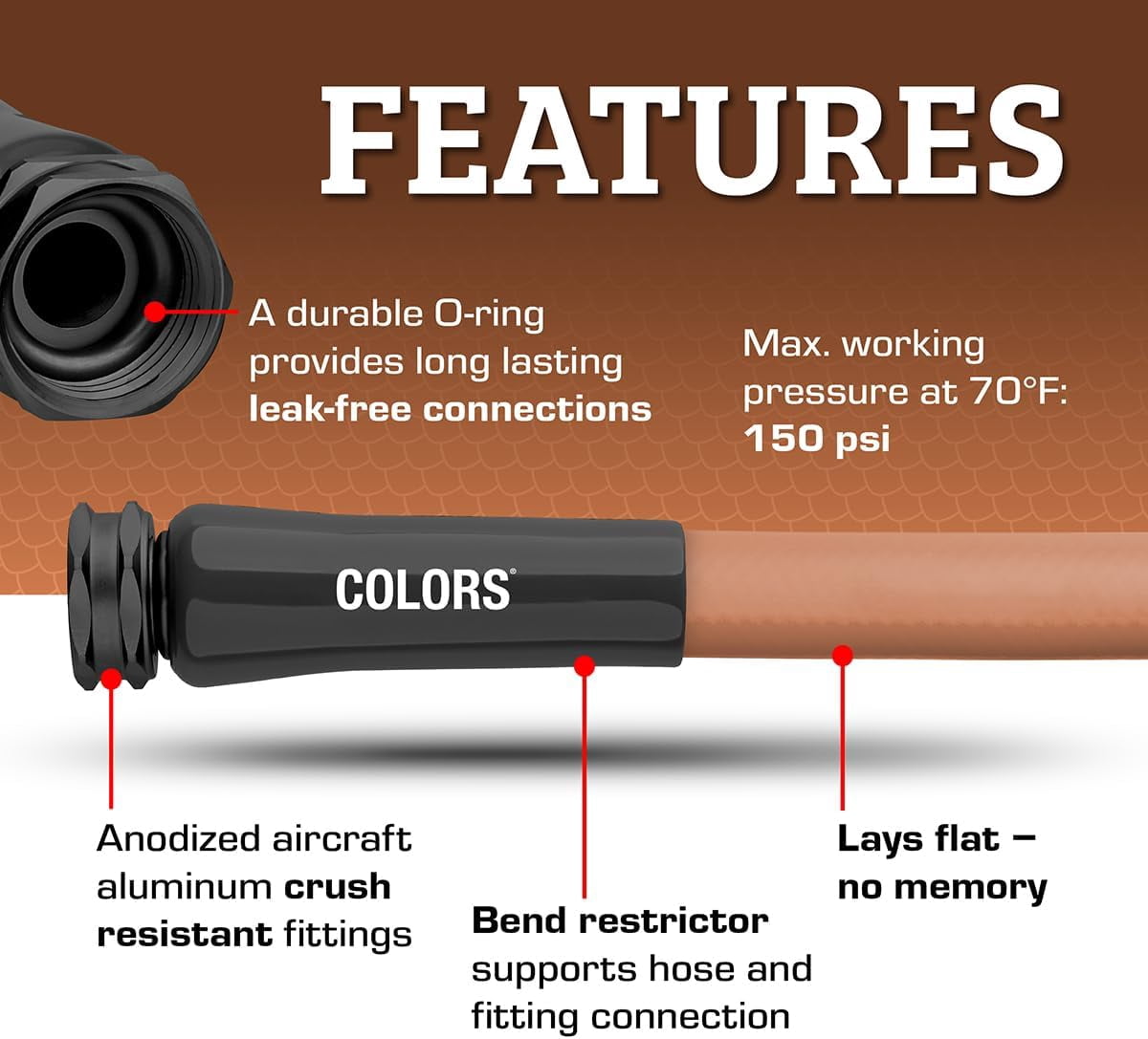 Colors Lead-In Garden Hose 5/8in. x 10ft., Lightweight All-Weather Water Hose,  and Flexible, Leak- Connections, Red Clay