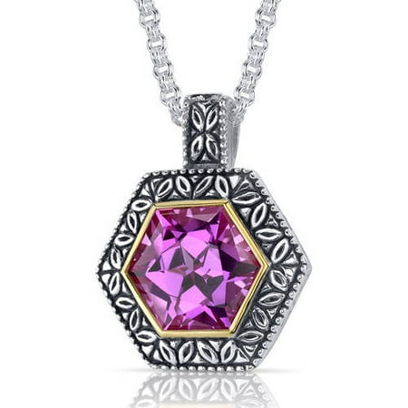 Oravo 10.00 Carat T.G.W. Hexagon-Cut Created Pink Sapphire Rhodium over Sterling Silver Pendant, 18