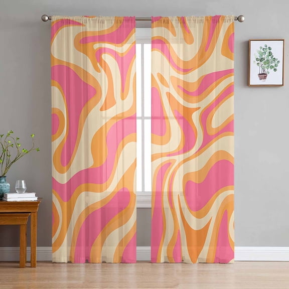Pink Orange Sheer Curtains 96 Inch Length 2 Panels Set for Living Room/Bedroom, Art Abstract Modern Geometric Semi Curtain Sheers Drapes Rod Pocket Curtains Window Treatment Set 52''x96''x2