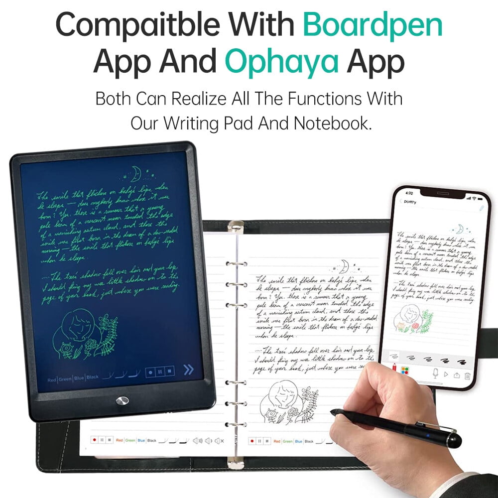 Bisofice Notebook Digital Pen Smart Pen Writing Set Includes Smartpen Smart A5 PU Leather Notebook & Reusable Writing Tablet & B5 Paper BT Wireless Connection Compatible with Boardpen and Ophaya APP