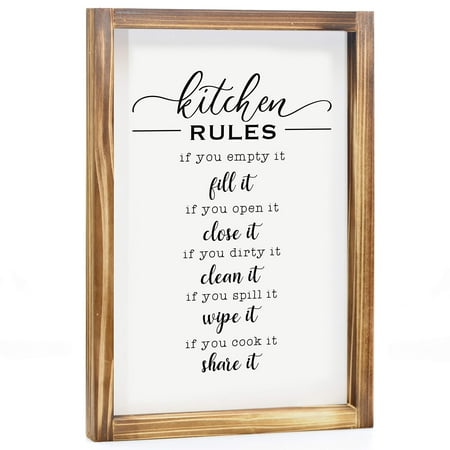 Kitchen Rules Sign - EC36 Farmhouse Kitchen Decor Kitchen Wall Decor Rustic Home Decor Country Kitchen Decor with Solid Wood Frame 11 x 16 Inches