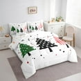 thumbnail image 3 of jejeloiu Kawaii Xmas Tree Snowflake Merry Christmas Happy New Year King Comforter Sheet Set, Reversible Red White Girl Bedding, 7-Piece, 3 of 8