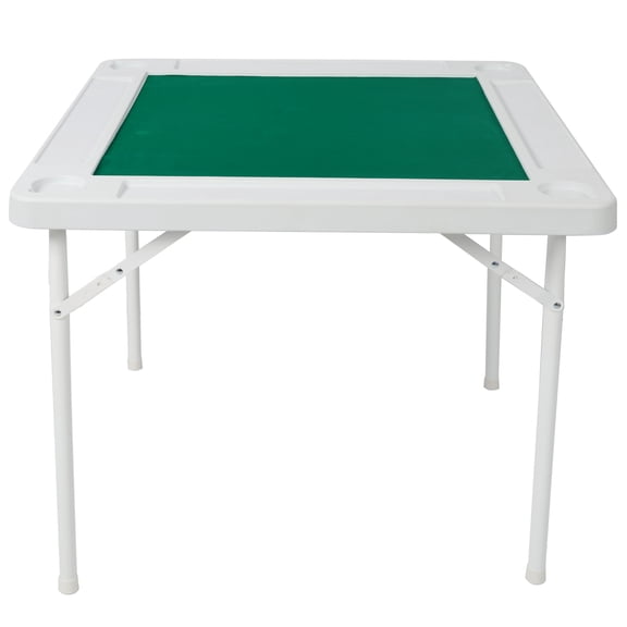 CQSXDA Square Folding Card Table for 4 Players, Mahjong Table with Green Felt, Chip Trays and Cup Holders, Portable Domino Poker Game Table