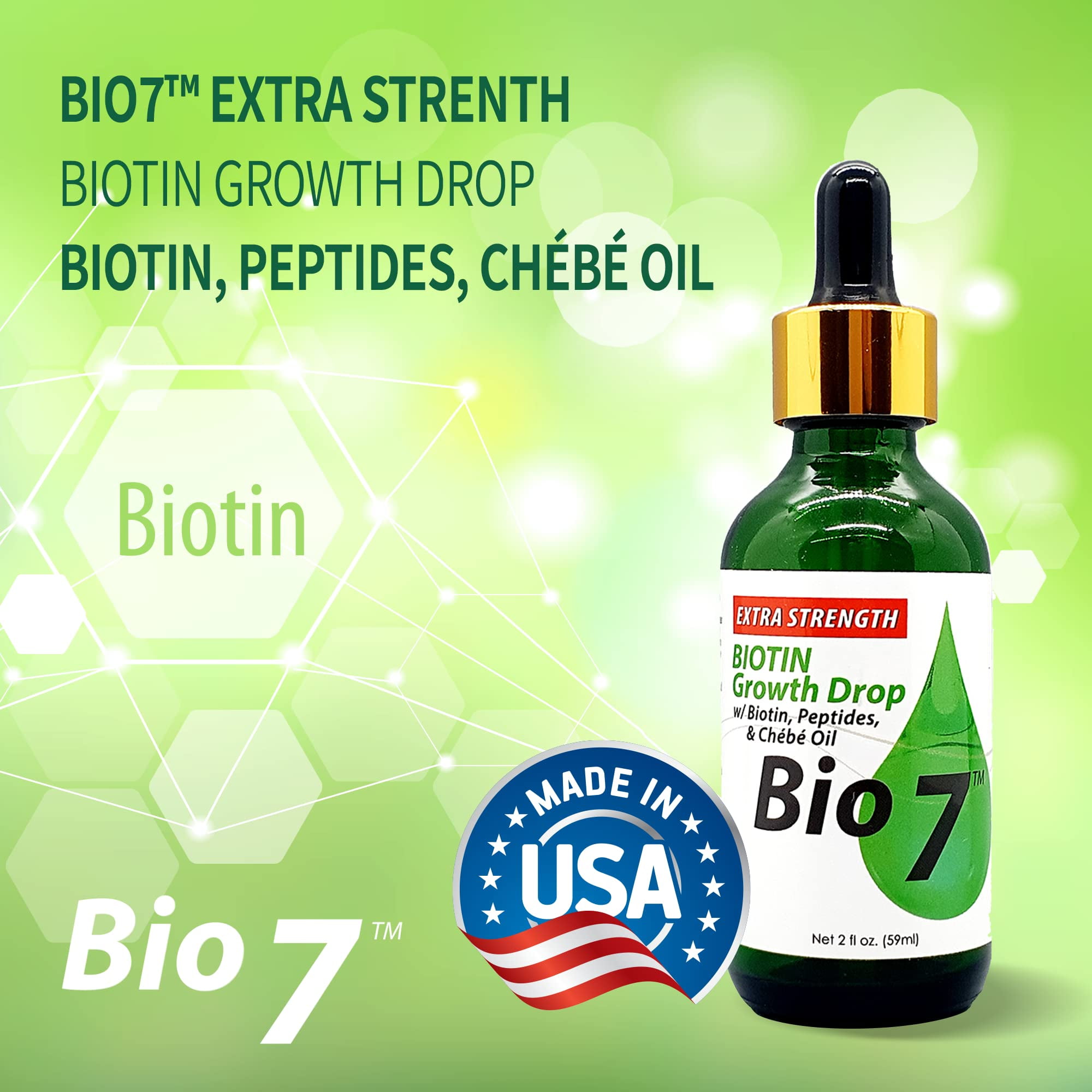 BIO7 BIOTIN GROWTH DROP EXTRA STRENGTH WITH BIOTIN, PEPTIDES, CHEBE OIL - 2 Fl Oz (2 Pack) - Improves the Appearance of Hair Thinning, Moisturizes and Conditions Scalp For Itchy Scalp Relief