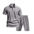thumbnail image 6 of Short Sets for Men Cotton Linen Short Sleeve Polo Shirt and Shorts 2 Piece Matching Set Lightweight Summer Outfits, 6 of 9
