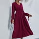 thumbnail image 2 of Vestido largo liso de manga larga con cuello en V informal para mujer a la moda sexy Fridja  NMB1053, 2 of 4