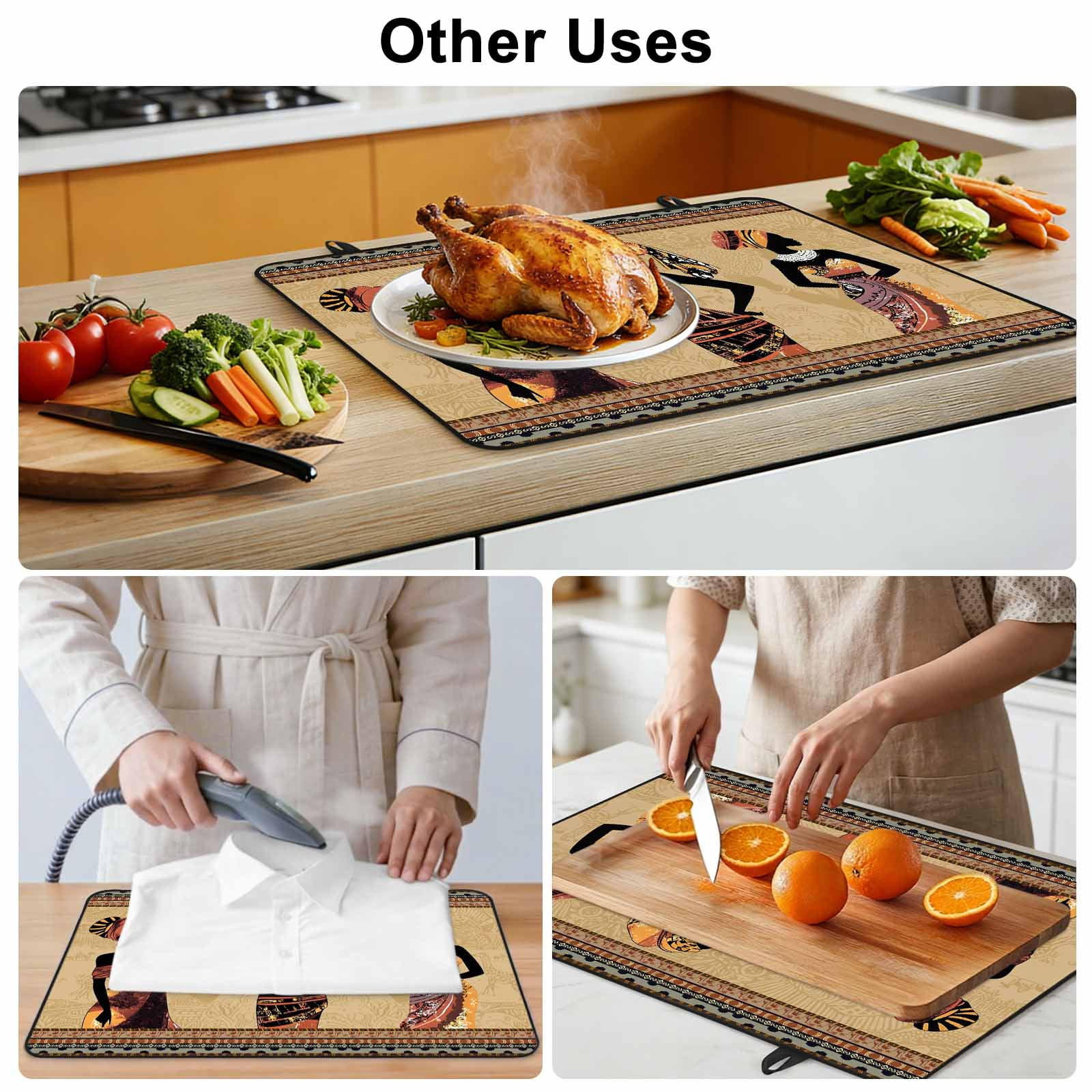 African Black Women Stove Top Cover for Electric Stove, Heat-proof & Non Slip Glass Top Stove Cover Protector, Boho Ethnic Tribe Vintage Brown Kitchen Flat Cooktop Rubber Mat 24x21 Inches