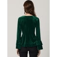thumbnail image 4 of Blusa de terciopelo con cuello en V para mujer Verde oscuro M, 4 of 6
