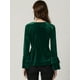 thumbnail image 4 of Blusa de terciopelo con cuello en V para mujer Verde oscuro S, 4 of 6