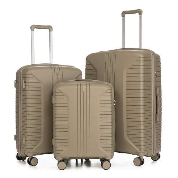 20"/24"/28" 3 pcs/set in PP Spinner Wheel Luggage, Carry on Suitcase, Matching Color, Combination Lock (Champagne)