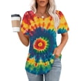 thumbnail image 2 of Pisexur Hauts d'Été pour Femmes, Hauts Tendance pour Femmes, Hauts Grande Taille pour Femmes, Haut Décontracté à Manches Courtes Col Rond Ample Couleur Unie Multicolore, m, 2 of 7
