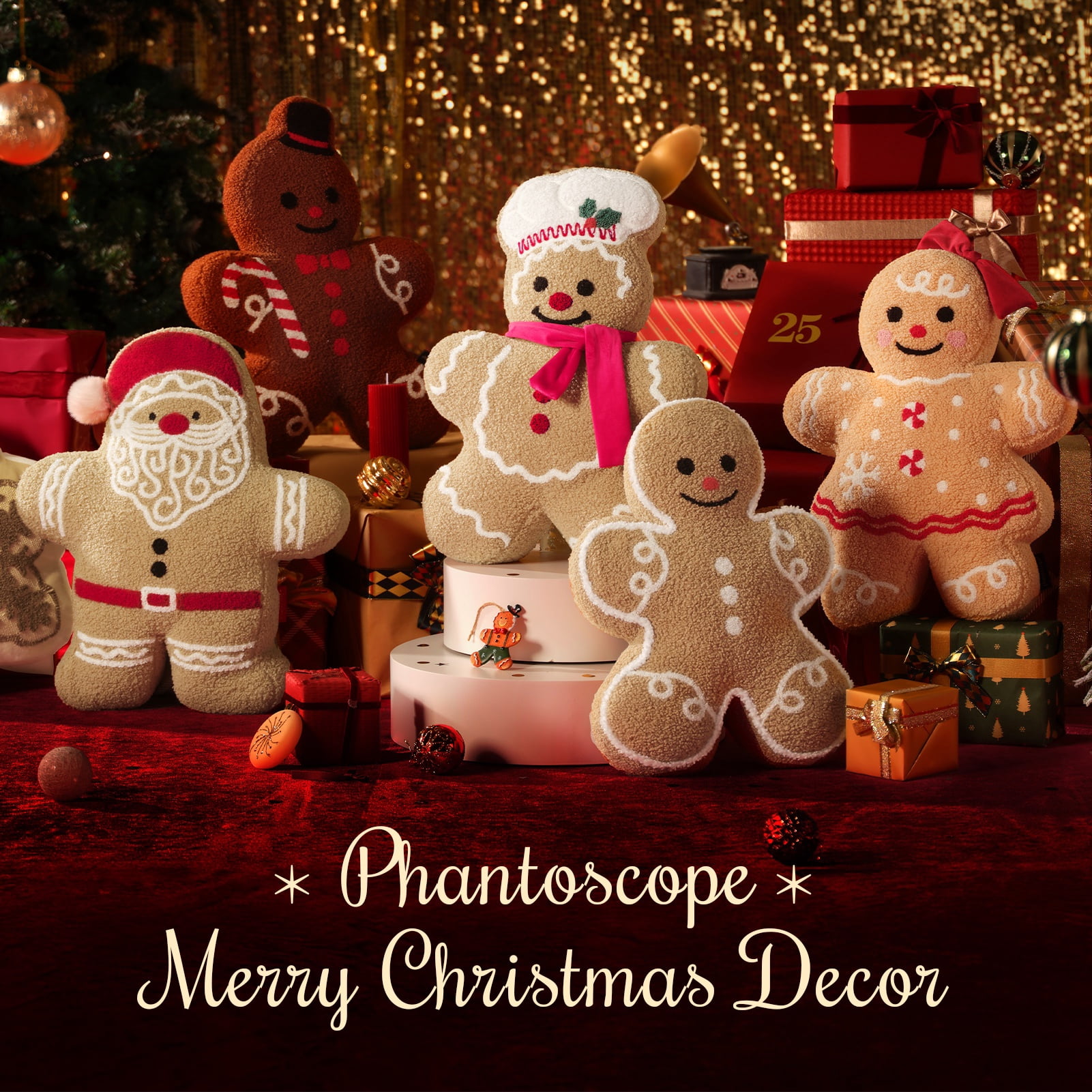 Phantoscope Christmas Series Decorative Chef Gingerbread Man Polyester Decorative Pillow,beige,20 x 13.5 inch