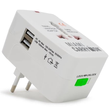 Miami CarryOn International Travel Adapter with Two USB Ports (White)