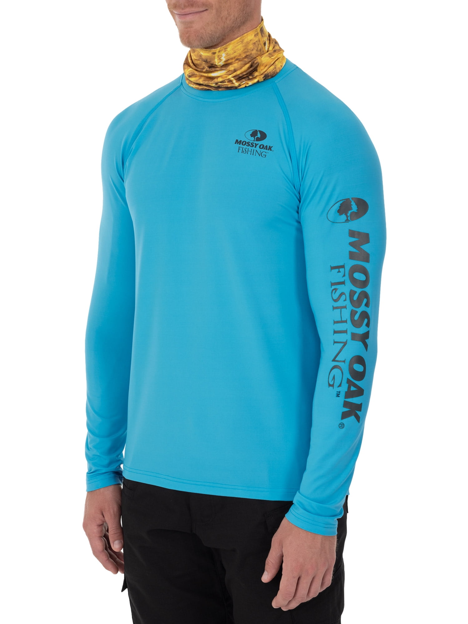 Mossy Oak Men's Insect Repellent Long Sleeve Performance Fishing Tee with Gaiter, Size M-3XL
