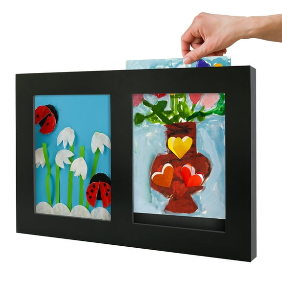 Americanflat 8.5x11 Kids Art Frame Holds 25 Artworks - Slide-In Picture Frame with Two Opening and Art Storage - Black