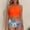 003Orange, variant on Generic Women's Two Piece Swimsuit Tummy Control Bathing Suits High Neck Crop Top Bikini with Tropical Print High-Waisted Bottom