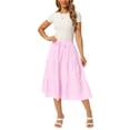 thumbnail image 2 of INSPIRE CHIC Women's Gingham Skirt Summer Casual Drawstring Waist Tiered Plaid A-Line Midi Skirts Light Pink M, 2 of 6