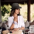thumbnail image 2 of DRESHOW Sombrero panamá de paja para mujer, sombrero de viaje Fedora para playa, sombrero para el sol, sombrero enrollable de paja de ala ancha UPF 50+, 2 of 5