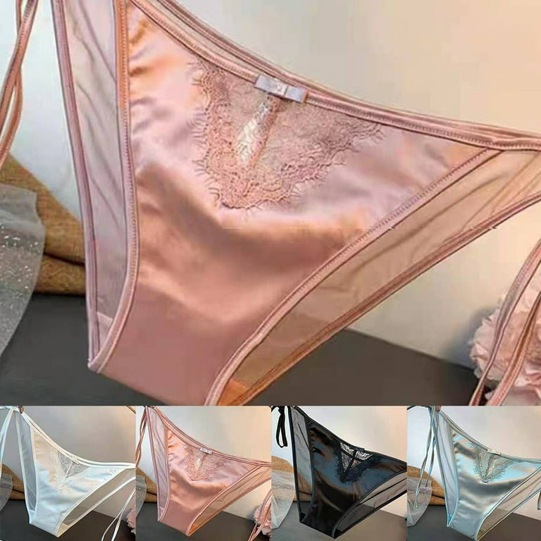 ALSLIAO Women Lace Panties Lingerie Soft Silk Satin Underwear Knickers  Briefs Seamless Pink 