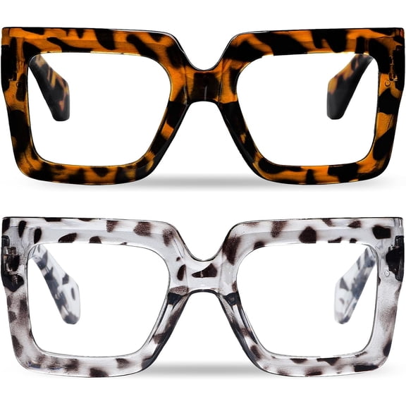 2 count Square Blue Light Glasses Big Frame Eyewear Thick Fashion Clear Glasses for Women Fashion