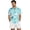 Blue Palm Leaf, variant on Xixirimido Cat Mountain Plum Blossom Print Men's Cuban Collar Linen Shirt, Short Sleeve Casual Button Down Summer Beach Vacation Shirts, Medium