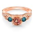 thumbnail image 2 of Gem Stone King 18K Rose Gold Plated Silver Ecstasy Mystic Topaz Blue Diamond and White Moissanite Engagement Ring for Women (1.47 Cttw, Gemstone, Round 6MM and 3MM, Size 6), 2 of 4