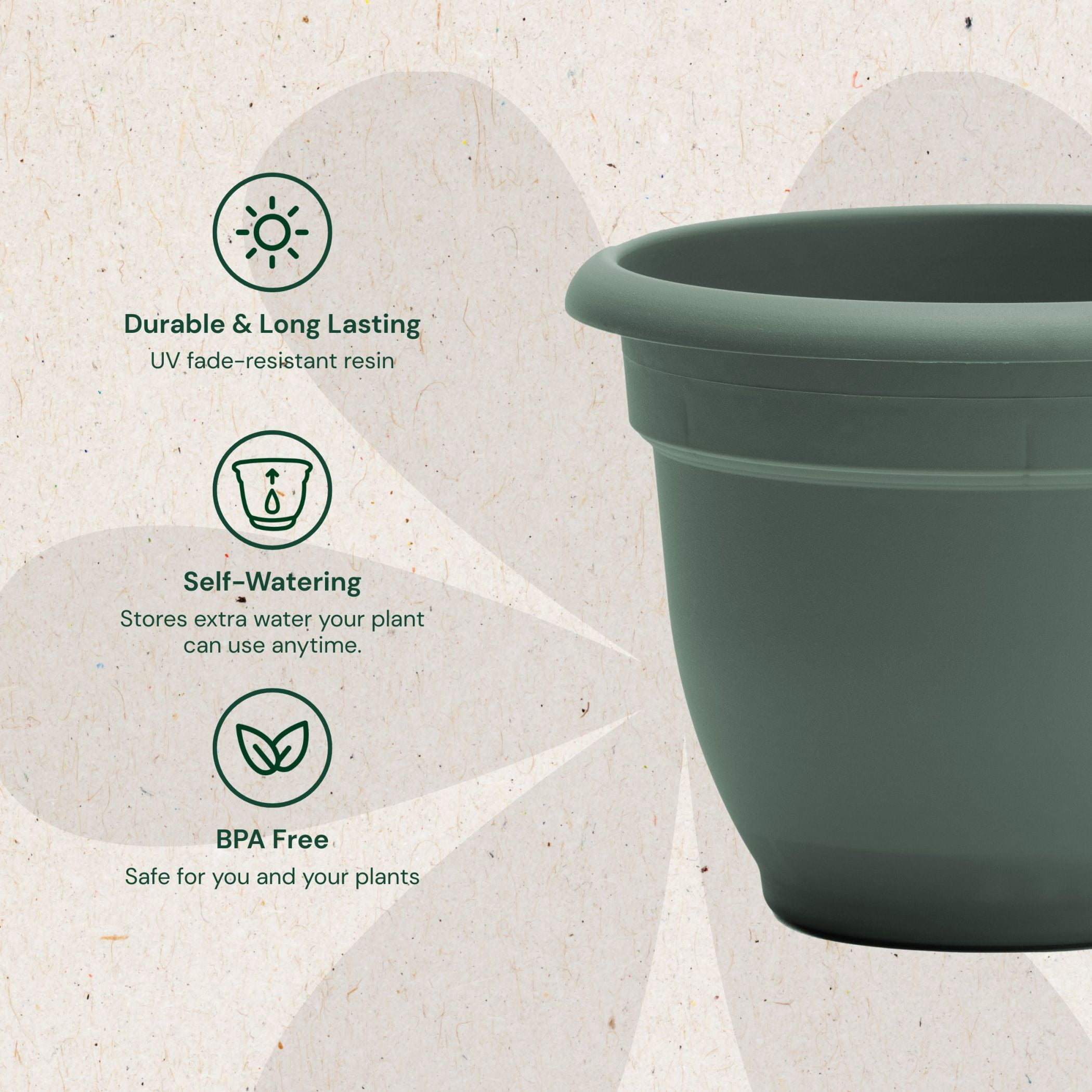 Bloem Ariana 16" Self-Watering Plastic Planter - Rolled Rim Indoor/Outdoor Garden Pot, Basil