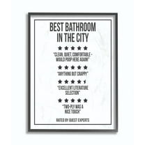 Stupell Industries Five Star Bathroom Funny Word Black And White Design Framed Giclee Texturized Art by Daphne Polselli