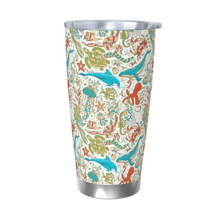 

KLL Wild Sea Life Print 40oz Stainless Steel Insulated Car Cup with Spillproof Lid - Keep Your Drink Hot or Cold on the Go-Without Straw
