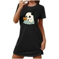 thumbnail image 4 of Sakmal Soft Moomoo Dresses for Women Black Halloween Playful Oversized Pajama Dress Short Sleeve Short Ghost Print Crew Neck Nightgowns S-2XL, 4 of 4