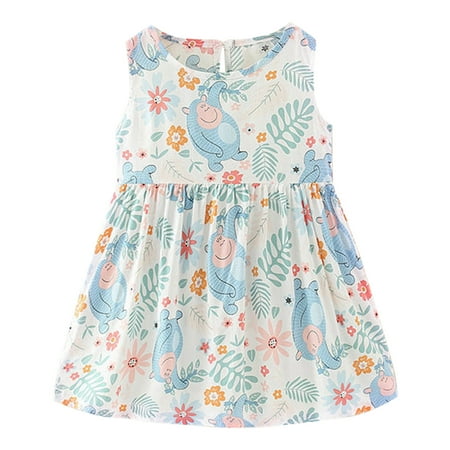 

Girls Dresses Summer Sleeveless Sun Cartoon Prints Ruffles Casual Girls Clothes