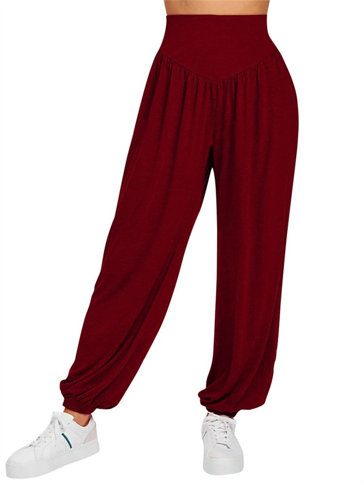 Langwyqu Solid Color High Waist Women Loose Harem Pants Yoga Pants
