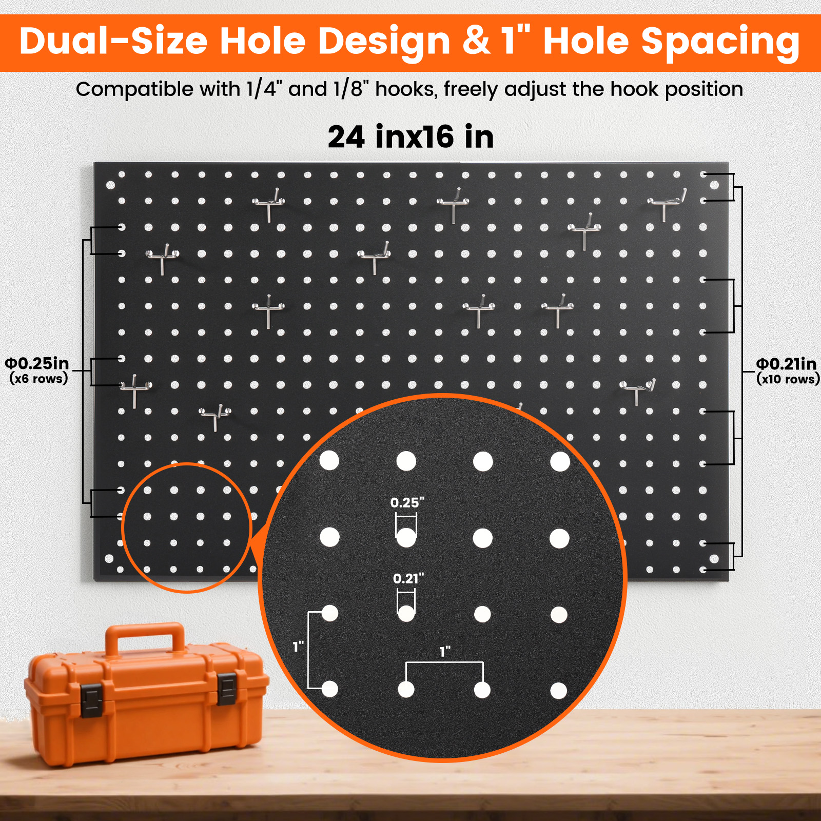 Blacksmith Metal Pegboard, 48" x 24" with 30 Hooks photo 5