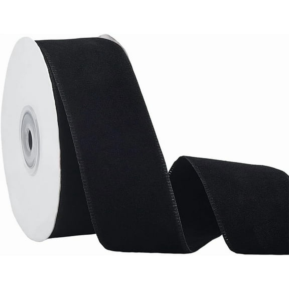 10Yards Velvet Ribbon Wired 1.5Inch Black Polyester Fabric Ribbon Double Face Christmas Ribbon