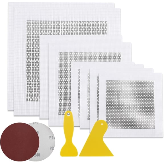 BrightD - Drywall Patch Kit, Wall Repair Patch Set, Extended Self Adhesive Mesh with Scraper and Sandpaper, 11 Pack 4/6/8 Inch, for Wall Hole Repair, Drywall Repair Mesh Patch