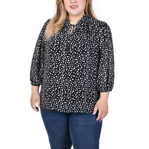 Plus Size 3/4 Sleeve Chiffon Blouse